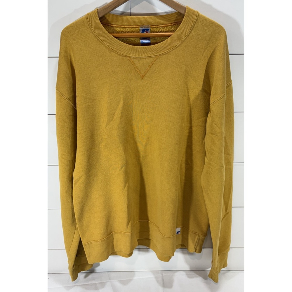 Vintage Russell Athletic Sweatshirt Mens Large Tall Yellow Crewneck Pullover 90s